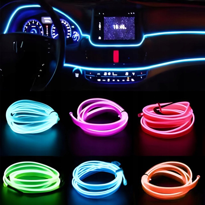 CABLE DE FIBRA ÓPTICA PARA COCHE AUTO ILUMINACIÓN CABINAS BRIDA 7M RGB + APLIKACJA 