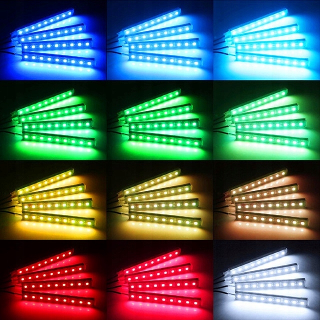 4X12SMD ILUMINACIÓN INTERIOR CABINAS AUTO POJAZDU DIODO LUMINOSO LED RGB LARGAS 48XSMD 