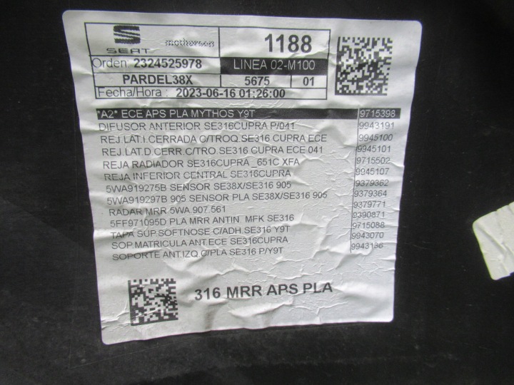 SEAT CUPRA FORMENTOR 5FF LIFT 24- PARE-CHOCS AVANT 5FF807221A/B/C 5FF807221A