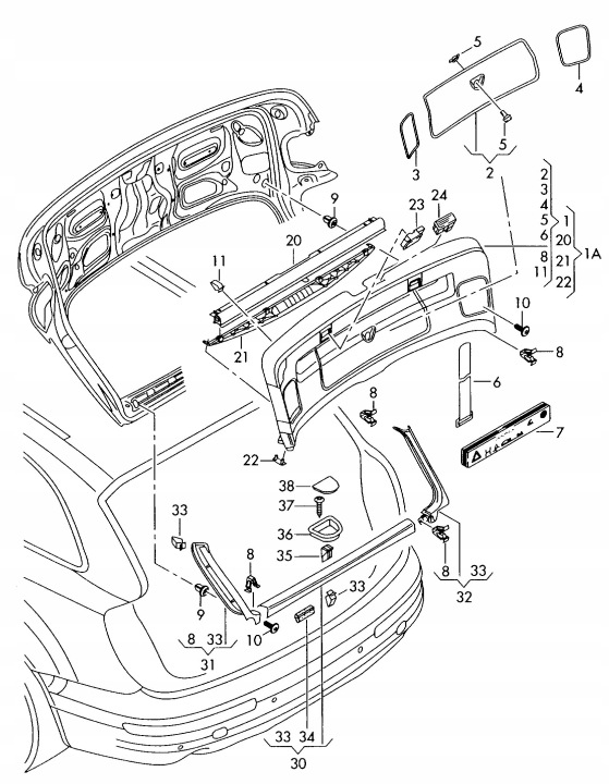 GARNITURE COUVERCLES DE COFFRE COUVERCLES DE COFFRE AUDI Q7 4L0867606B EK4