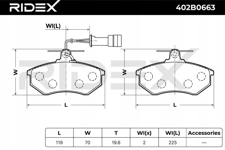 RIDEX 402B0663 PLAQUETTES FREIN AVANT VERS VW GOLF II (19E, 1G1) VENTO (1H2)