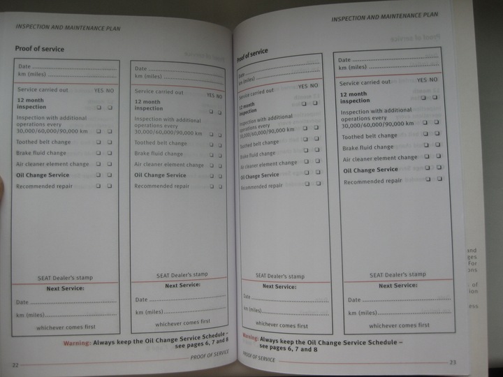 SEAT LIBRO DE MANTENIMIENTO 2002R INGLESA LIBRO 