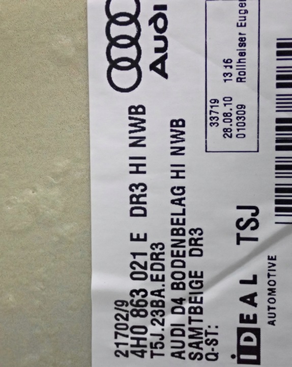 REVÊTEMENT PLANCHERS ARRIÈRE AUDI A8 D4 4H 4H0863021E DR3