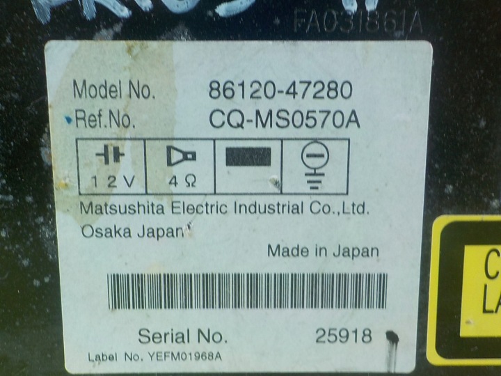 TOYOTA PRIUS II 07R HAYON 5D RADIO 86120-47280