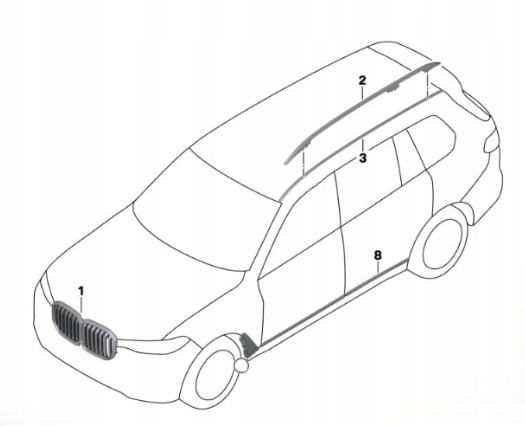 BMW X7 G07 X7 G07 LCI DROITE MOULURE TOITS TOITS SOUS BARRES DE TOIT NOIRE