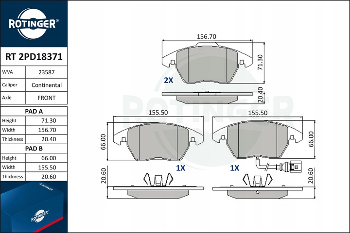 DISCOS ROTINGER + ZAPATAS AUDI A3 8P PARTE DELANTERA 288MM 