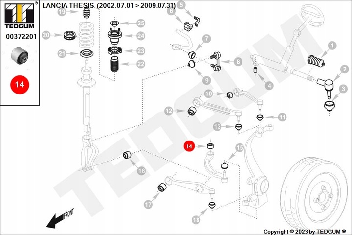 BA8366 TEDGUM SILENTBLOCK PALANCA PARTE DELANTERA Z PARTE TRASERA L/P (X62,3) CONVIENE DO: LANCI 