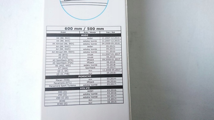 LIMPIAPARABRISAS LIMPIAPARABRISAS PARTE DELANTERA OXIMO 600MM/500MM WC4005001 AUD A4 B8 A4 B9 A5 