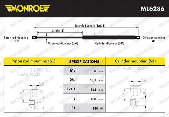 RESORTE DE GAS DE MALETERO ML6286 MONROE OPEL 