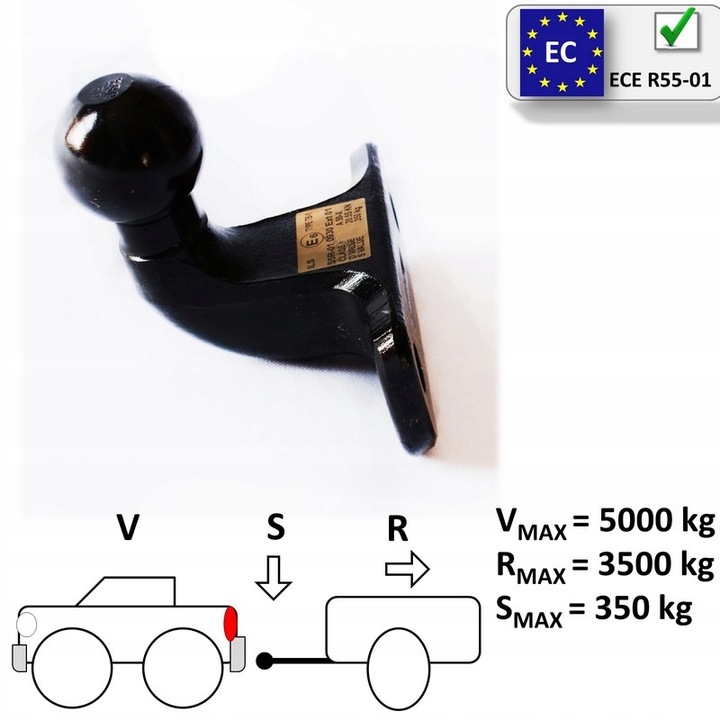 ADAPTADOR DE BARRA DE REMOLQUE EE.UU. 50X50MM CON ZACZEPEM OCZKOWYM BOLA PARA TOYOTA SIENNA 97-02 