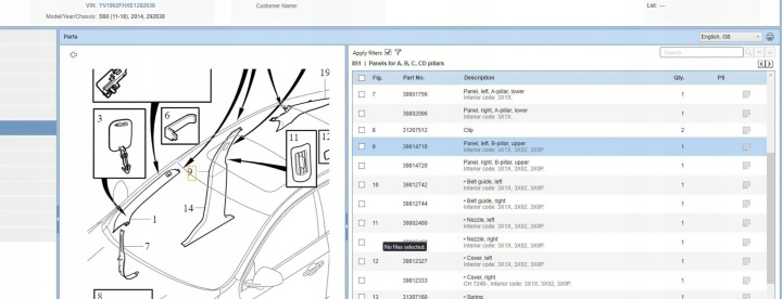 VOLVO S60 2014 REVÊTEMENT SUPPORTS