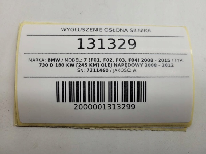 INSONORISATION PROTECTION CLOISONS BMW 7 F01 F02 F04 7211460