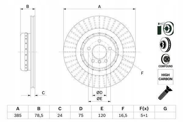 DISQUE DE FREIN ARRIÈRE 385X24 MM V 2-CZESCIOWA BOSCH 0986479E29