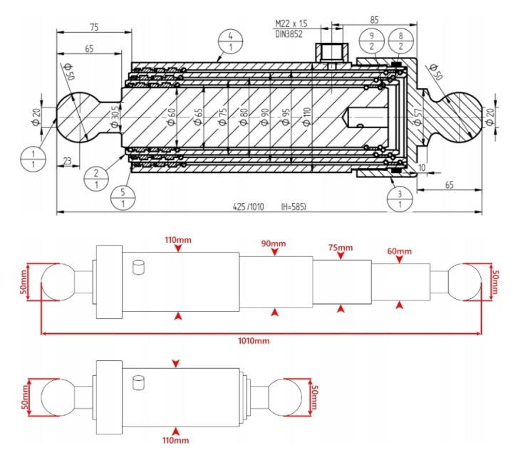 SERVOMOTEUR RENVERSEMENT TÉLESCOPIQUE ST3-580 6T VERS REMORQUE HL, HW, IFA 6011, 8011