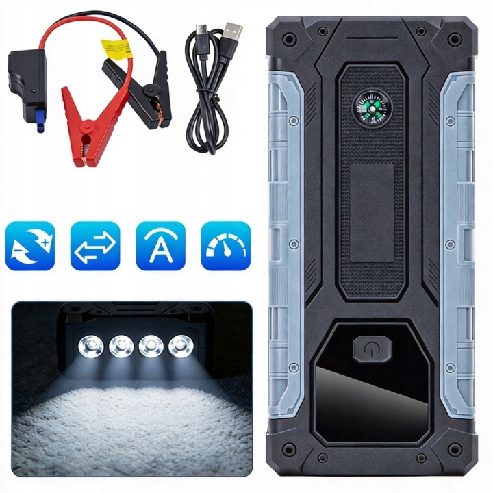 DÉMARREUR AUTOMOBILE 12V 600A POWER BANK 8000MAH LED SOS KIT