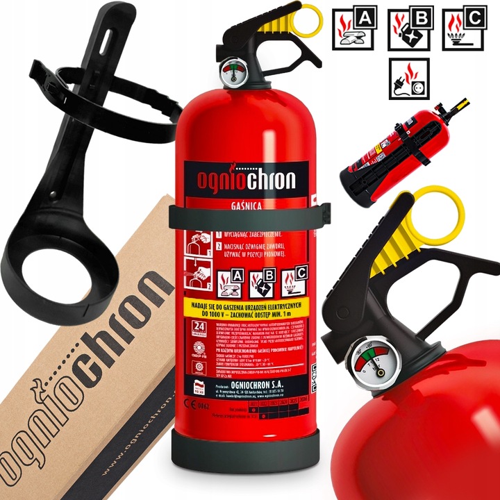 EXTINGUIDOR DE POLVO DE AUTOMÓVIL 2KG ABC MANOMETR PERCHERO OGNIOCHRON 2024 