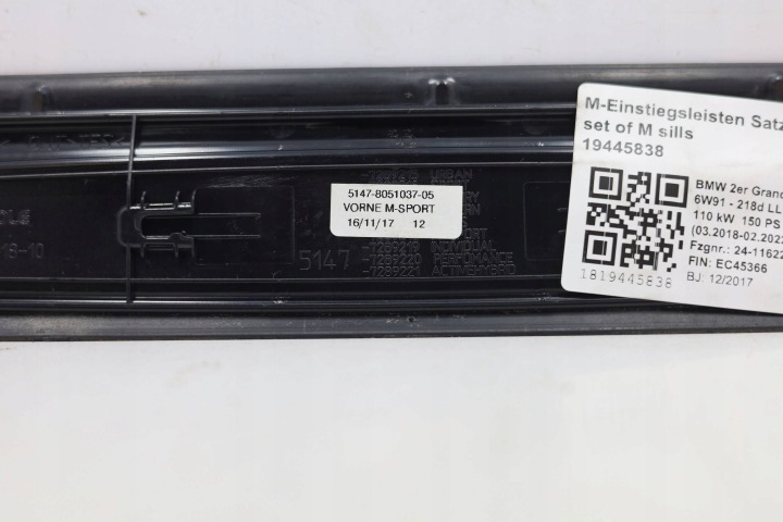 MOULURE BAGUETTES CAPUCHONS SEUIL INTERNE BMW F45 F46 MODULE 8051037