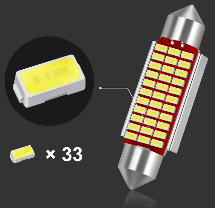 LEMPUTĖ VAMZDELIS LED 41MM 42MM 33SMD C3W C5W CANBUS nuotrauka 2