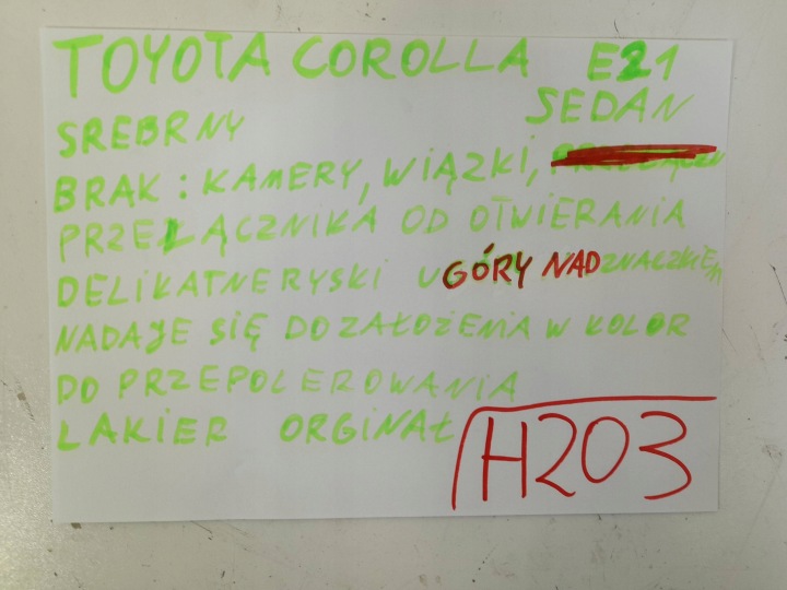 TOYOTA COROLLA E21SEDAN COUVERCLES DE COFFRE COUVERCLES DE COFFRE (H203)