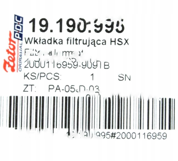 INSERT FILTRE HYDRAULIQUE BOÎTE DE VITESSES VERS ZETOR 19