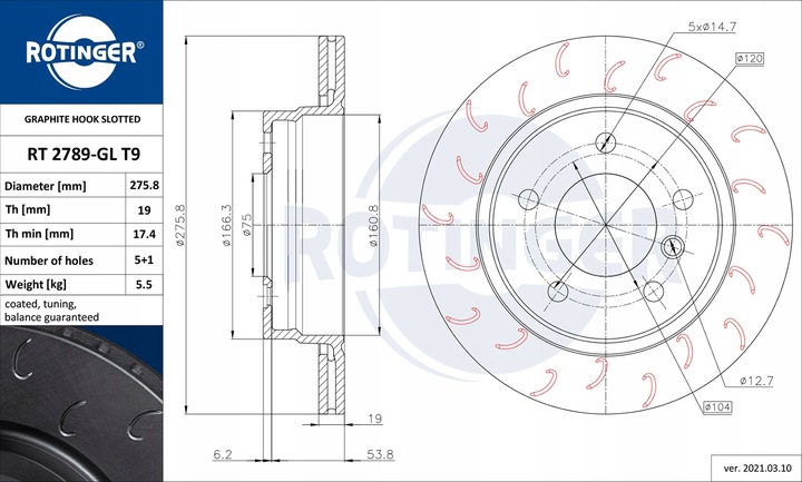 2× ROTINGER RT 2789-GL T9 DISC BRAKE + ROTINGER RT 1PD05550 SET PADS HAMULCOWYCH, BRAKES TARCZOWE photo 2 - milautoparts-fr.ukrlive.com