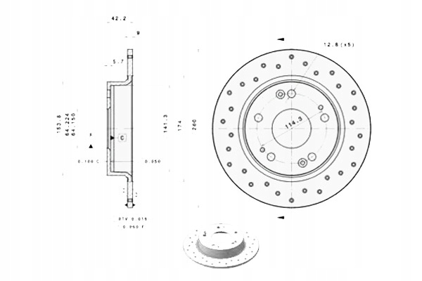 DISQUE HAM.TYL XTRA HONDA CIVIC 05- BREMBO 08.A147.1X DISQUE DE FREIN