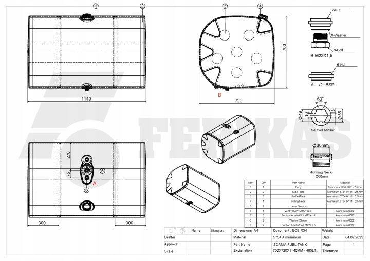 NEUF ALUMINIUM RÉSERVOIR CARBURANTS SCANIA 485L 2849798, 2849797