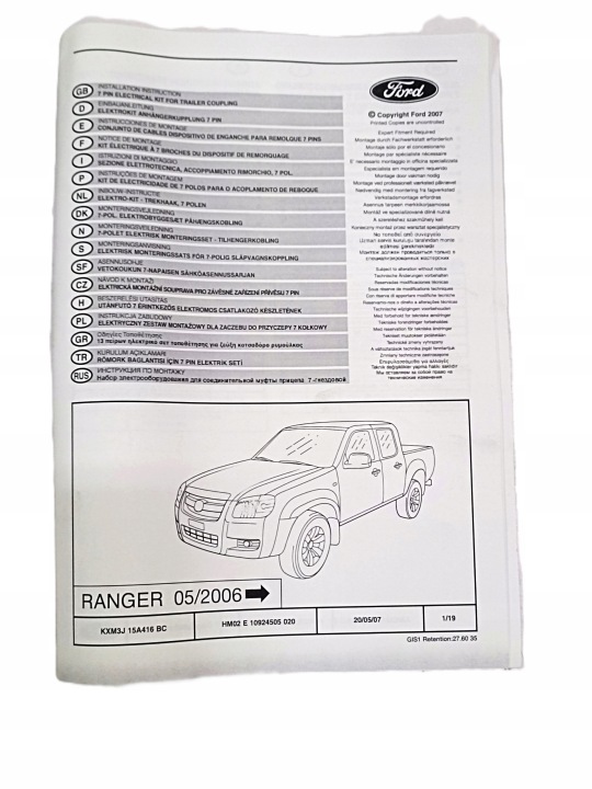 FAISCEAU DE CÂBLES PRISE CROCHET D'ATTELAGE FORD RANGER 2006+ NEUF OE