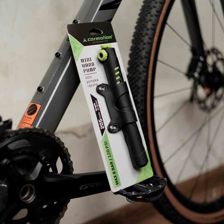 MINI POMPE MANUELLE 205 MM AVEC ÉTRIER DE FIXATION ROWEROWYM, ENSEMBLE MAXIMAL 8 BAR 120 PSI