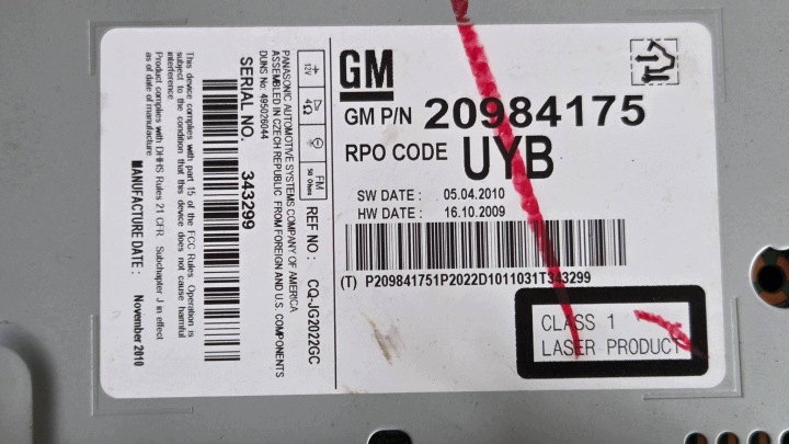 OPEL MERIVA B RADIO D'USINE AUTORADIO 20984175 M-2115