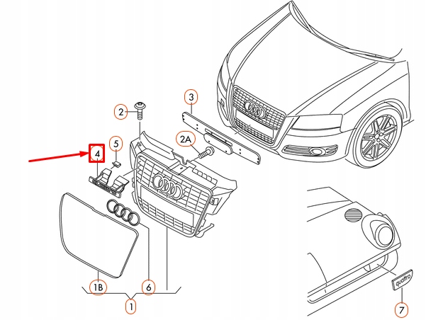 AUDI A3 SPORTBACK 8V S3 ODZNAKA SUR CALANDRE RADIATEUR 8P0853736A2ZZORYGINALNA