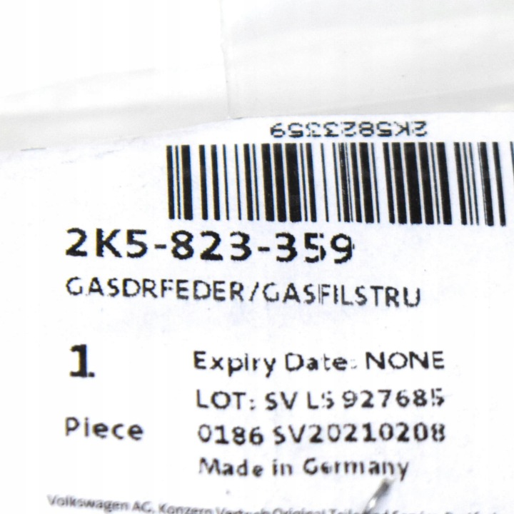 VW CADDY MAXI 2K AVANT CAPOT RESSORT GAZEUSE 2K5823359ORYGINALNA 2016
