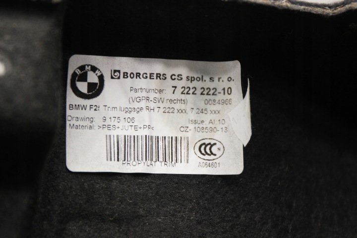 BMW F25 X3 COLLECTEUR COUVERCLES DE COFFRE DROIT 7222222