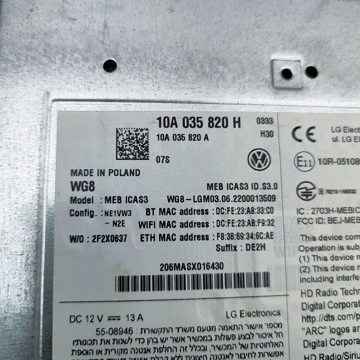 VOLKSWAGEN ID.4 2022 PANNEAU AUTORADIO CD/DVD/GPS