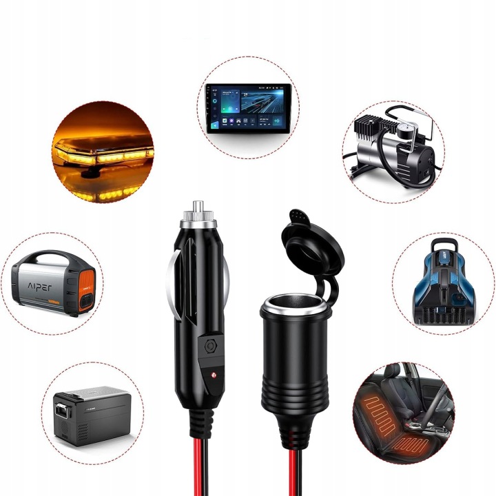 RALLONGE DOUILLES ALLUME-CIGARES 400 CM. PUISSANT 15A CONNECTEUR PRISE 16AWG