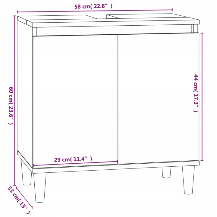 VIDAXL CASIER SOUS UMYWALKE, PRZYDYMIONY DAB, 58X33X60 CM