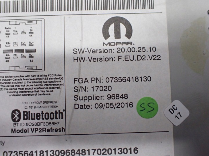 RADIO D'USINE BLUETOOTH ORIGINAL 07356418130 FIAT TIPO II 17R