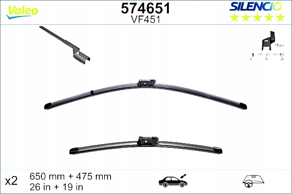 VALEO LIMPIAPARABRISAS ESCOBILLAS 2 PIEZAS VF451 SILENCIO XTRM 650 475MM VOLVO C70 