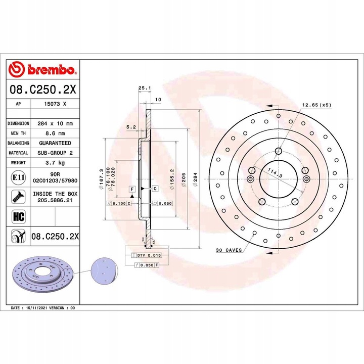 DISCO DE FRENADO BREMBO 08.C250.2X 