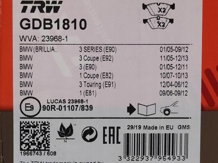 PLAQUETTES FREIN BMW DROIT E87 05- TRW GDB1810