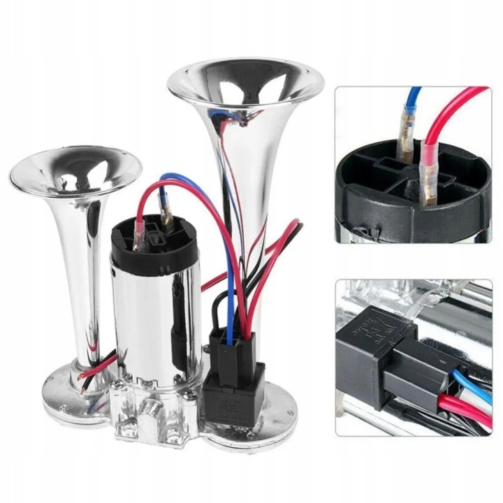 DOUBLE KLAXON PNEUMATIQUE 600DB 12V AVEC COMPRESSEUR VERS CAMION