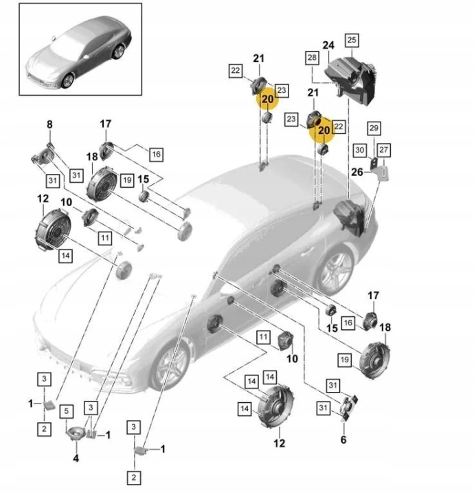 HAUT-PARLEUR TABLEAU DE BORD INSTRUMENTATION PORSCHE PANAMERA (971) 971035412 2.9L GASOLINE