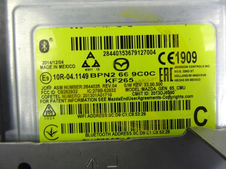 MAZDA 3 MODULE NAVIGATION BLUETOOTH NAVIGATION PUCE BPN2669C0C 2013-2016