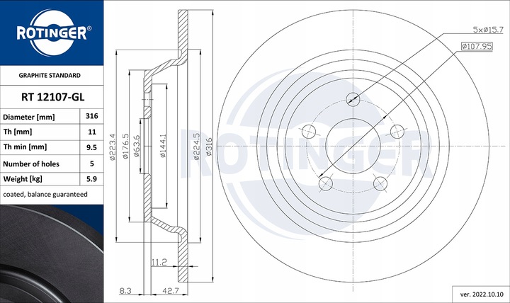 ROTINGER DISCS RT 12107-GL + PADS RT 1PD31510 photo 2 - milautoparts-fr.ukrlive.com