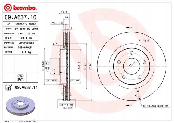 DISCOS ZAPATAS PARTE DELANTERA BREMBO JEEP PATRIOT 2.4 4X4 