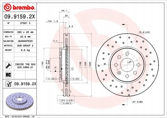 DISCO DE FRENADO PARTE DELANTERA OPEL ASTRA H 569007 