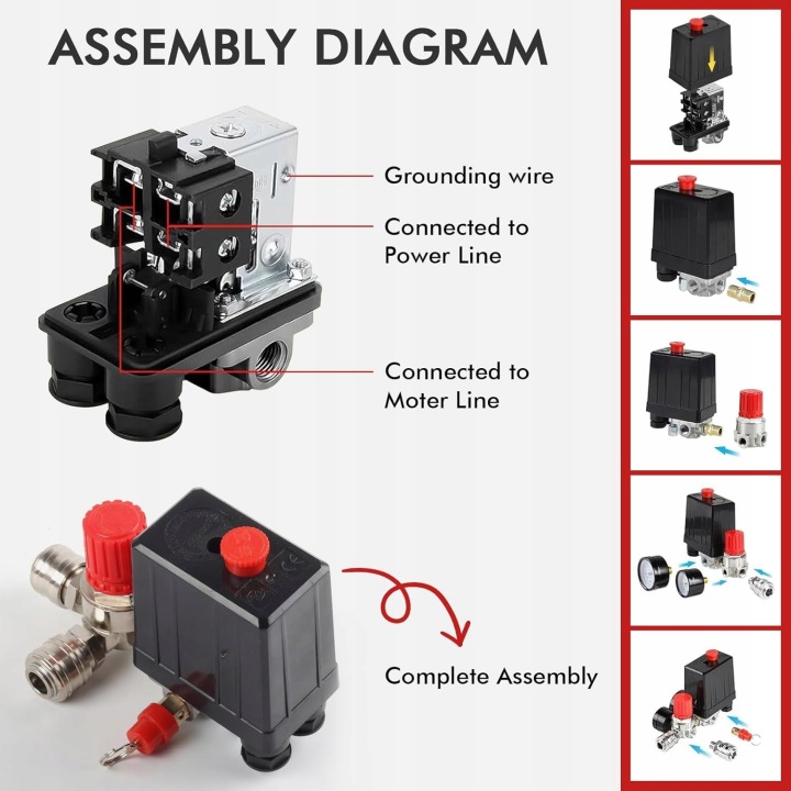 RÉGULATEUR PRESSION COMPRESSEUR 220V MANOMÈTRE COMMUTATEUR 120 PSI
