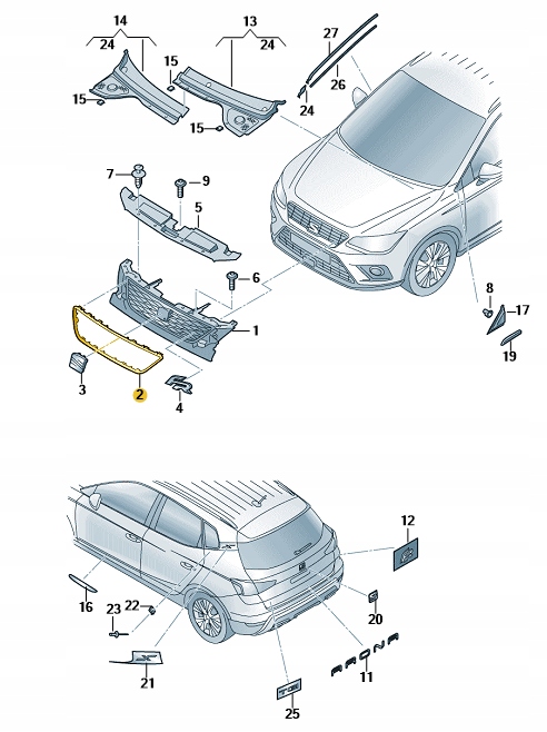 CUADRO REJILLAS CROMO PARTE DELANTERA SEAT ARONA ORIGINAL 