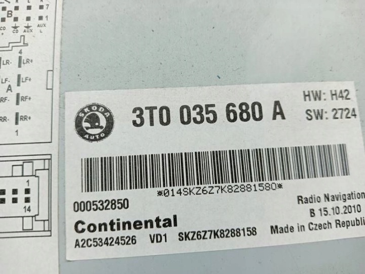 RADIO D'USINE SKODA OCTAVIA II LIFT 3T0035680A