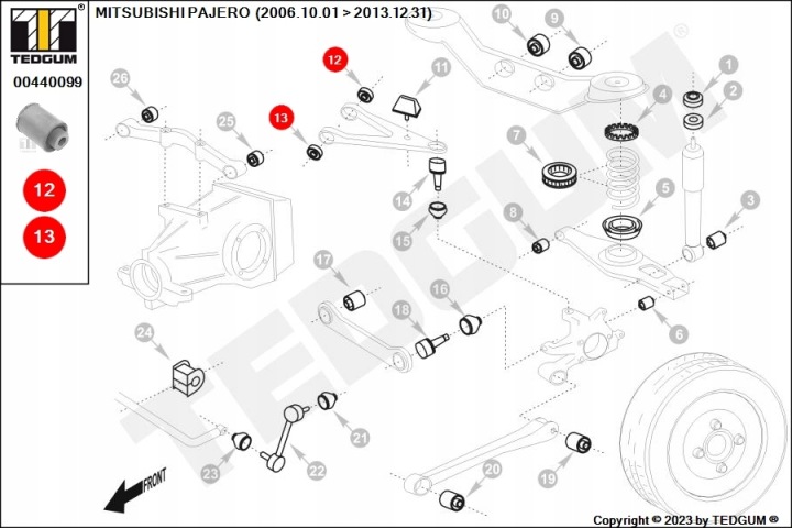 MANCHON BRAS DE SUSPENSION /T/PAJERO 00- SUPÉRIEUR TEDGUM 00440099 LOZYSKOWANIE, BRAS DE SUSPENSION